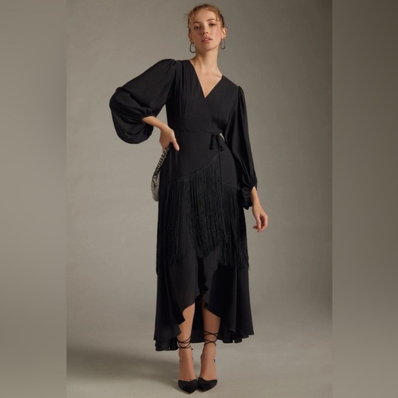Anthropologie Dresses & Skirts - Anthropologie Hutch Wrap Fringe Puff Sleeve Dress Size XSP